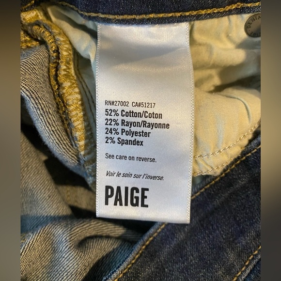 PAIGE Woman’s Dark Wash Cotton Blend Bermuda Raw Hem Jean Shorts, Size 25 - Picture 4 of 9